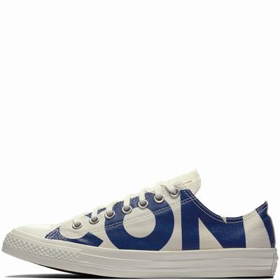 Converse Chuck Taylor All Star Wordmark Low Tops Womens - Beige/Blue Shoes (212JYPZN)